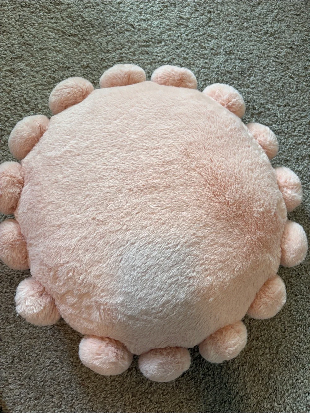 Round Pom-Pom Plush Pillow in Light Pink